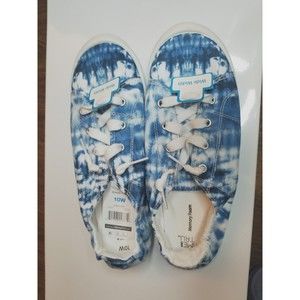 Time and Tru Womens Casual Slip on Tennis Shoes Blue White Tiedye Size 10W